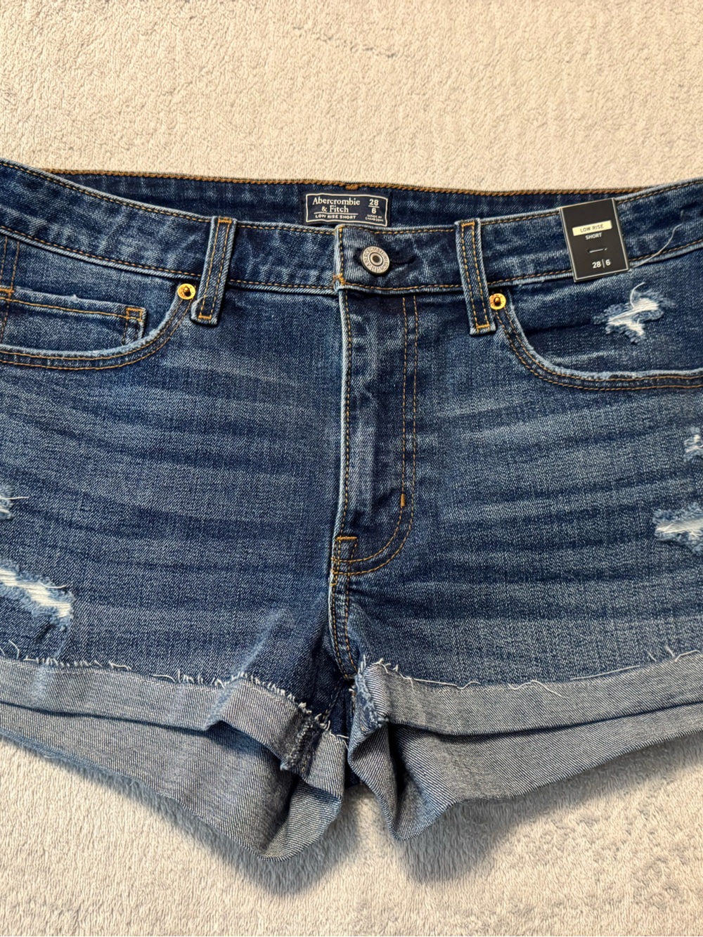Abercrombie & Fitch Low Rise Shorts in Dark Blue Denim
